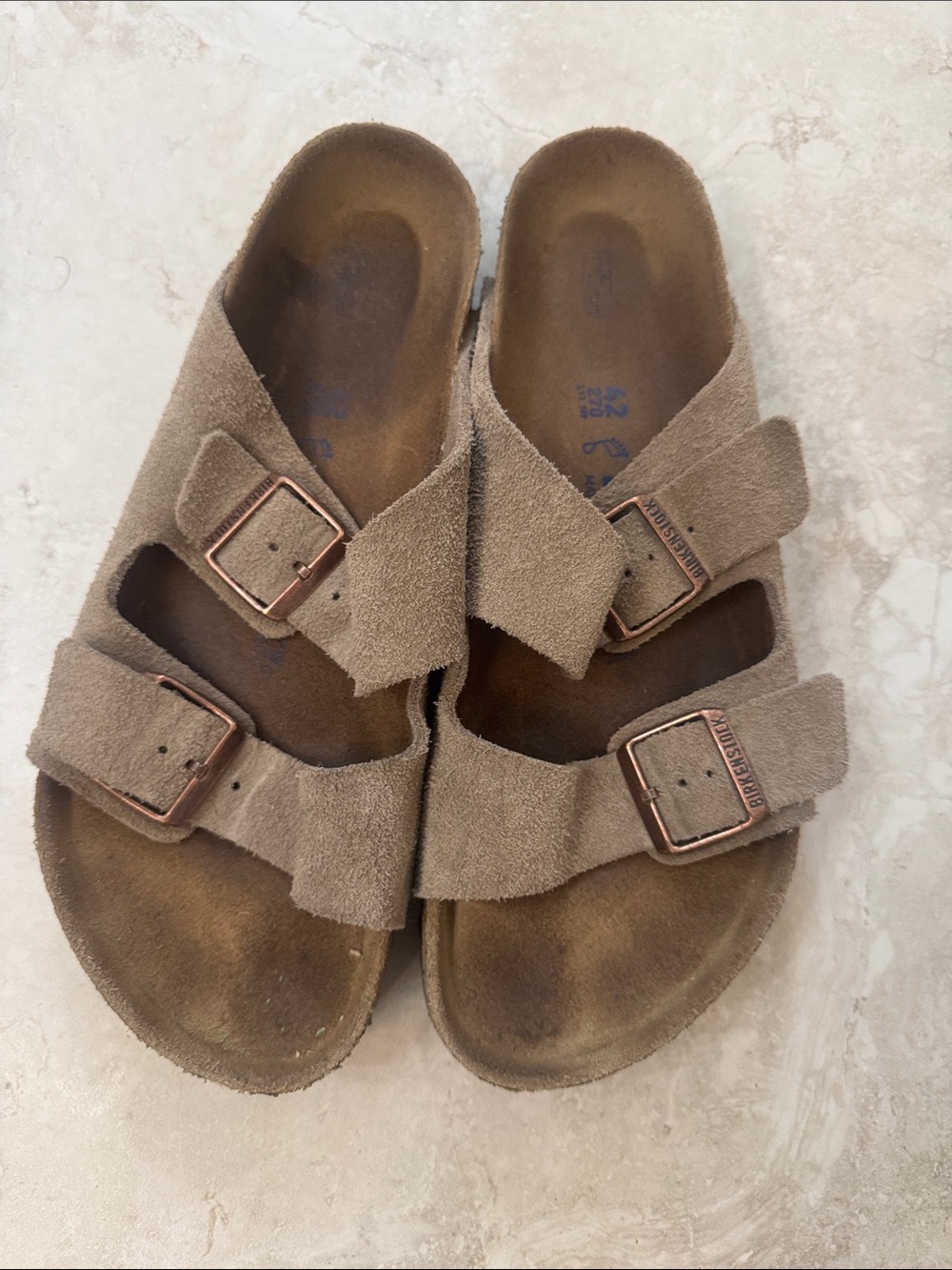 Birkenstock mens Arizona Suede Sandals in Taupe Brown